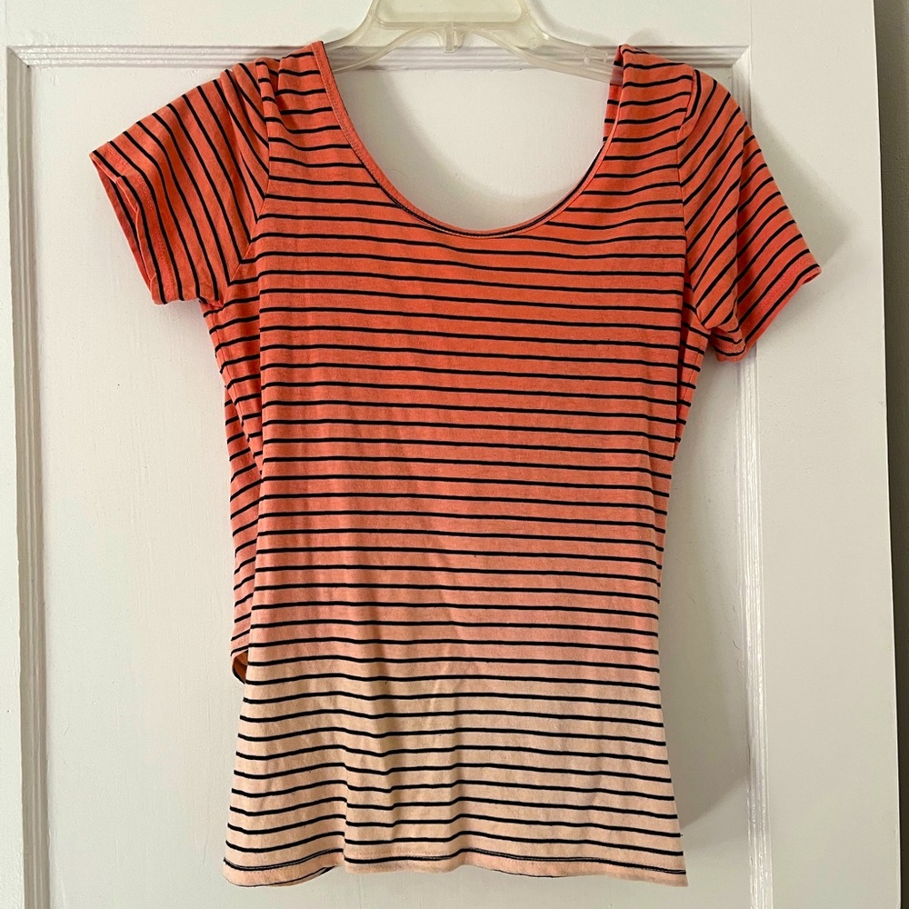 Anthropologie coral ombré stripe faux wrap low back top